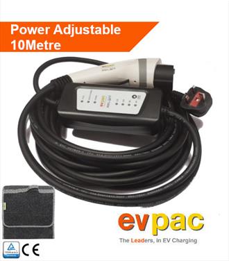 Portable EV Charger - Type 1 (J1772) to Domestic 3pin plug 10metres with Car Boot Organizer