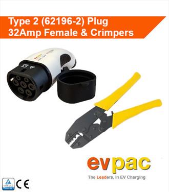Type 2 32Amp (Female) Plug for EV charging lead with Crimping Tool
