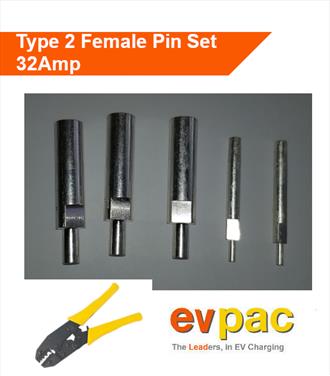 Type 2 (62196-2) Female Plug Pin Set - Single Phase with Hand Crimping Tool