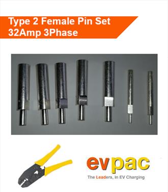 Type 2 (62196-2) Female Plug Pin Set - Three Phase with Hand Crimping Tool