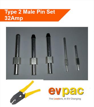 Type 2 (62196-2) Male Plug Pin Set - Single Phase with Hand Crimping Tool