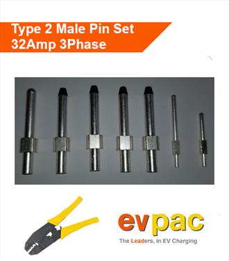 Type 2 (62196-2) Male Plug Pin Set - Three Phase with Hand Crimping Tool
